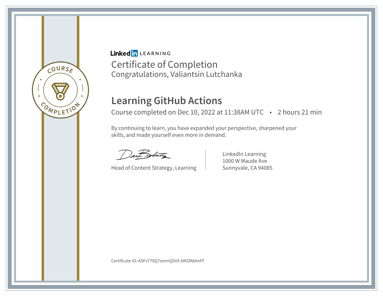 Learning GitHub Actions Certificate