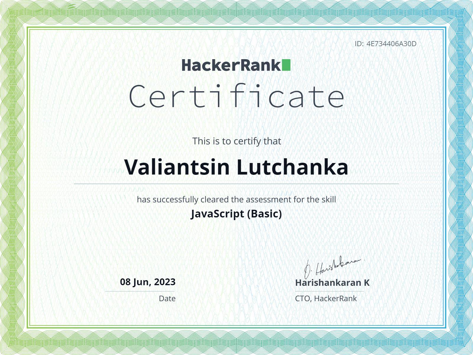 JavaScript, SQL and CSS Hackerank Certificates